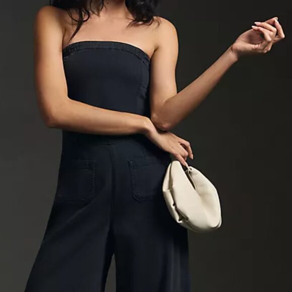 Brand New PILCRO STRAPLESS POLISHED WIDE-LEG DENIM JUMPSUIT - Picture 11 of 13